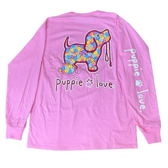 Puppie Love Tops - Puppie Love Rescue Pink Long Sleeve Shirt Medium Valentines Candy Hearts Dog NWT